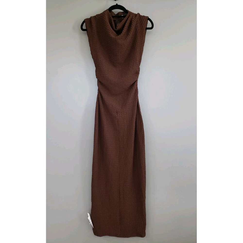 NEW SZ 0 ASOS highā neck ruched Drape bodycon MAXI dress textured sleeveless